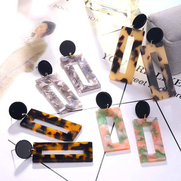 

fnio new korea women's fashion black round earring geometric rectangle leopard print resin drop earrings for women jewelry, Silver