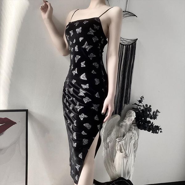

gothic vintage grunge long dresses harajuku punk spring 2020 summer splice backless emo y2k dress butterful print chic, Black;gray