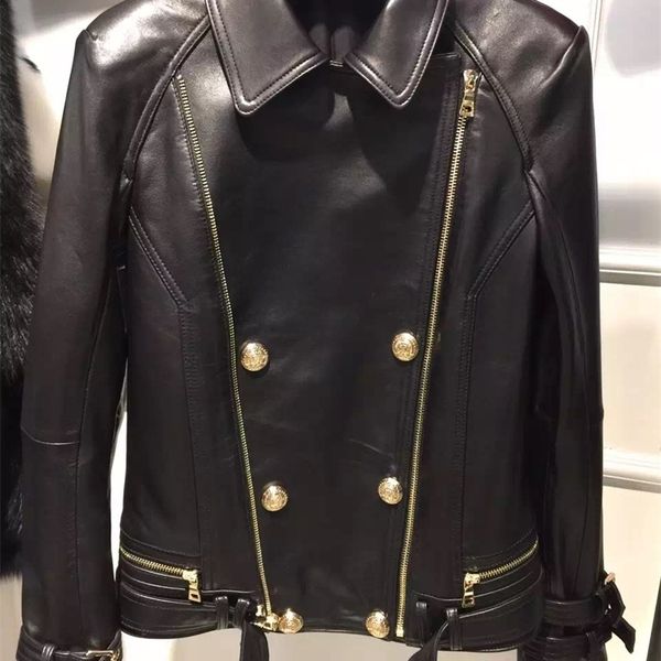 

natural lady leather jacket 100% real sheep leather garment 201030, Black