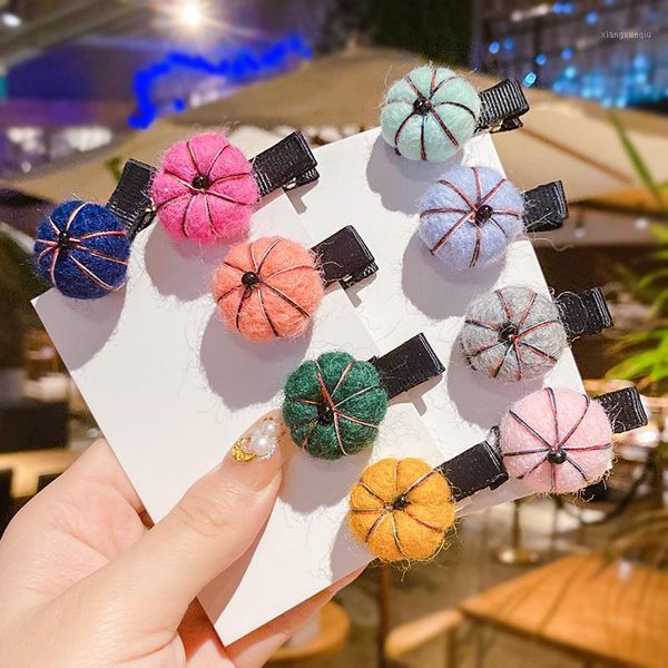 

2021 winter children cute nylon pumpkin ornament hair clips baby girls lovely colorful barrettes hairpins kids hair accessories1, Slivery;white