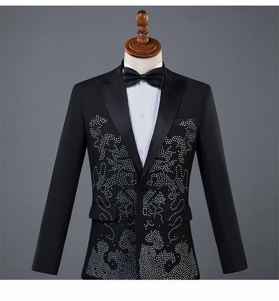 

jacket+pants) men suits sparkly rhinestones white black suit male singer chorus compere master for wedding performance costume