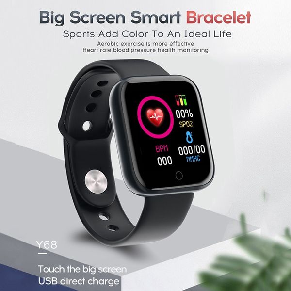 Rosa Preto Preto Relógios Smart Pressão Sanguínea Monitor Coração Pedômetro Cardio SmartWatch Bracelete para iOS Android Y68 D20