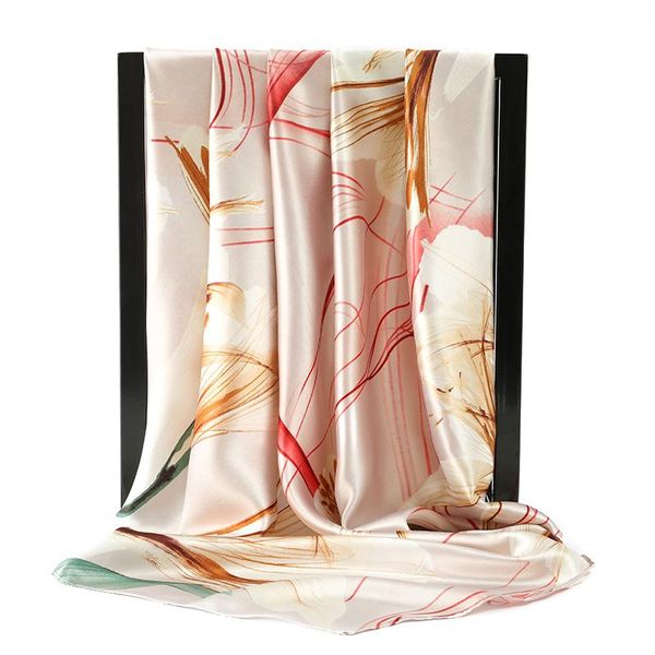 

scarves fashion shawls hair scarf for women kerchief red yellow printed silk satin hijab scarfs 90*90cm headband ladies 2021, Blue;gray