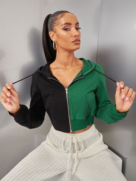 

zip up two tone hoodie c0uf#, White;black