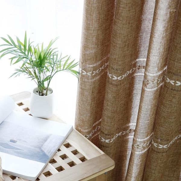 

natural simple ethnic style linen fabric curtain custom living room bedroom bay window finished product1