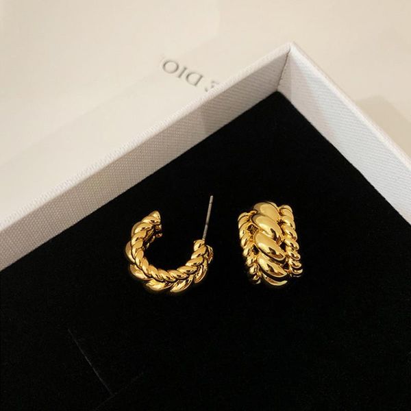 

stud minimalist vintage small chunky gold earring anti-allergy s925 post plated twisted curve earrings for women jewelry, Golden;silver