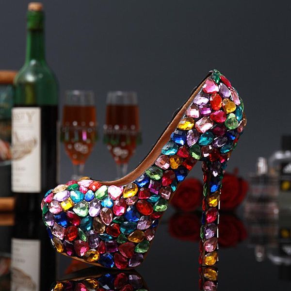 

round toe ladies summer sandal shoes woman evening party pumps multi crystal bridal high heel wedding dress shoes, Black