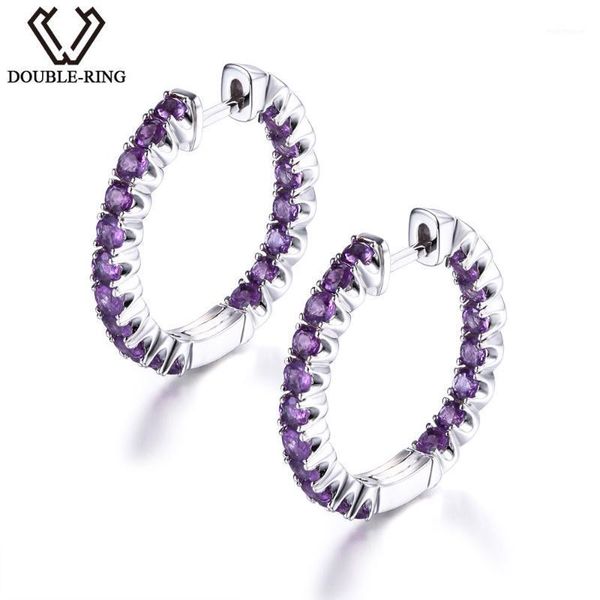 

hoop & huggie double-r genuine natural amethyst earrings real 100% 925 sterling silver fine wedding jewelry for women1, Golden;silver