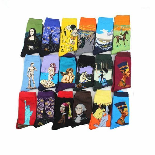 

autumn and winter painting socks with new personality literature and art retro world famous painting series socks1, Black