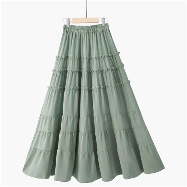 

peonfly beautiful long maxi skirt women fashion 2020 summer korean a line high waist tiered chiffon skirt female purple yellow q1217, Black