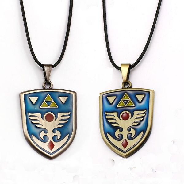 

game the legend of zelda necklace hylian shield logo metal bronze pendant & necklaces choker collar men gift accessory jewelry, Silver