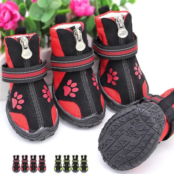 

4pcs pet dog shoes waterproof reflective dog boots outdoor snow rain shoes anti-slip socks footwear for medium large do qylvul