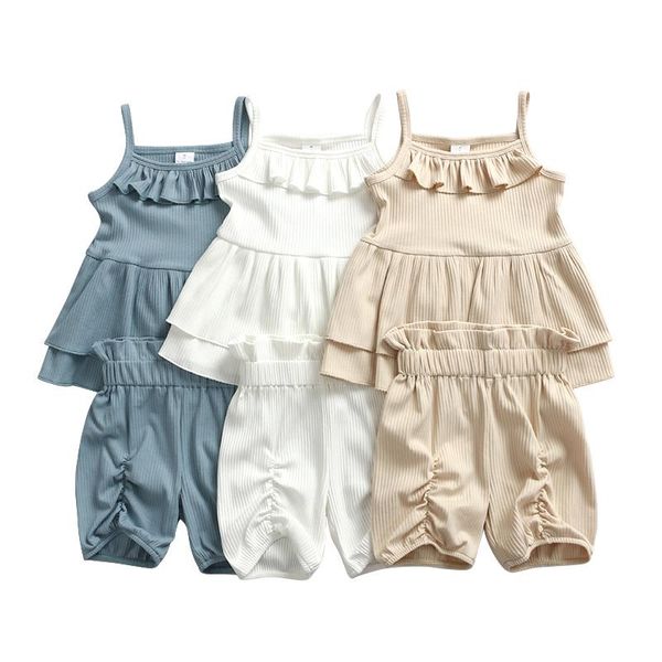 

clothing sets 2021 kaiya angle fashion summer princess style sleeveless elastic solid cotton baby clothes born wholesale, White