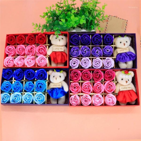 

valentine's day gift 12 pcs scented soap flower gift rose box bouquet festival creative peach heart window box #3d121