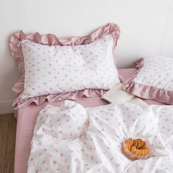 

1pcs princess sweet pink cute ruffles floral cotton soft pillowcase pillow inner decor washable1