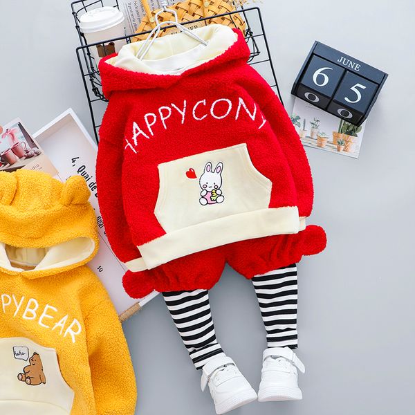 

casual two piece 2020 children's plush winter clothes girls' foreign style sweater set, White