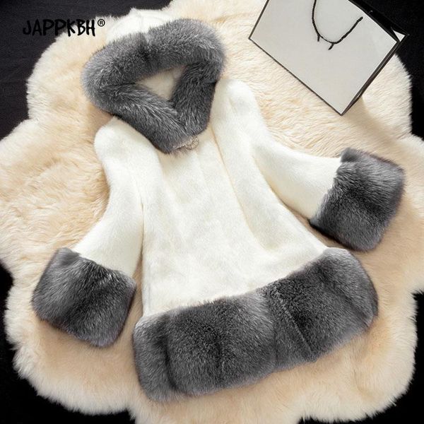 

women's fur & faux long coat women 2021 autumn winter hooded jackets female casual thick warm vintage oversized clothes, Black