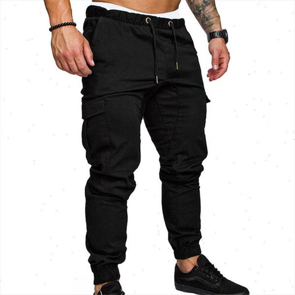

autumn winter 2021 mens multi pocket casual sweatpants men gyms fitness bodybuilding joggers long pants 6 colors size m 3xl, Black