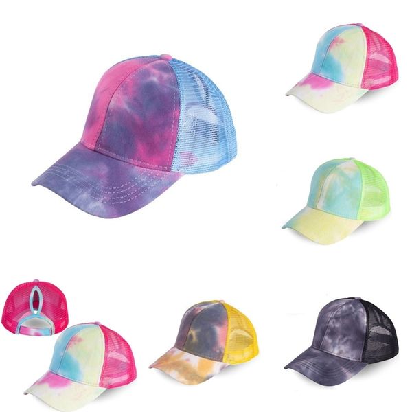 

women ponytail baseball cap designer ball hats snapbacks tuque tie dye mesh patchwork hat adjustable peaked caps sports headwear hh2308, Yellow