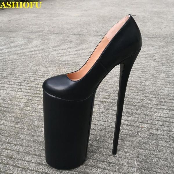 

ashiofu new arrival super-heel women pumps real-ps club party dress shoes slip-on evening dance fashion court shoes1, Black