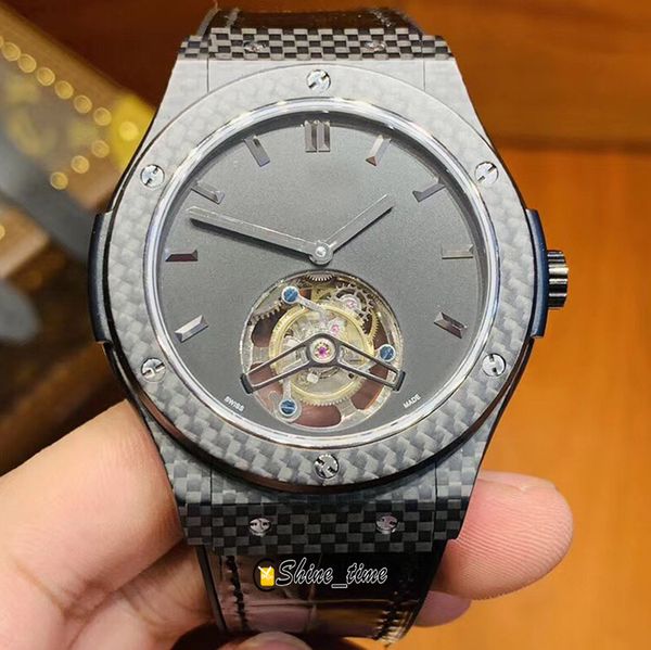 

new limited edition classic fusion true tourbillon skeleton dial 504.qx.0110.lr full carbon fiber case automatic mens watch, Slivery;brown