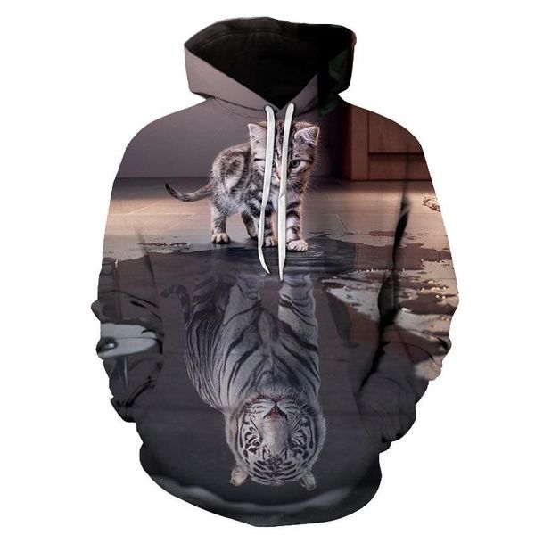 

autumn and winter cute funny animal hoodie 3d printing fashion trend cat -selling casual pullover men's hoodies & sweatshirts, Black