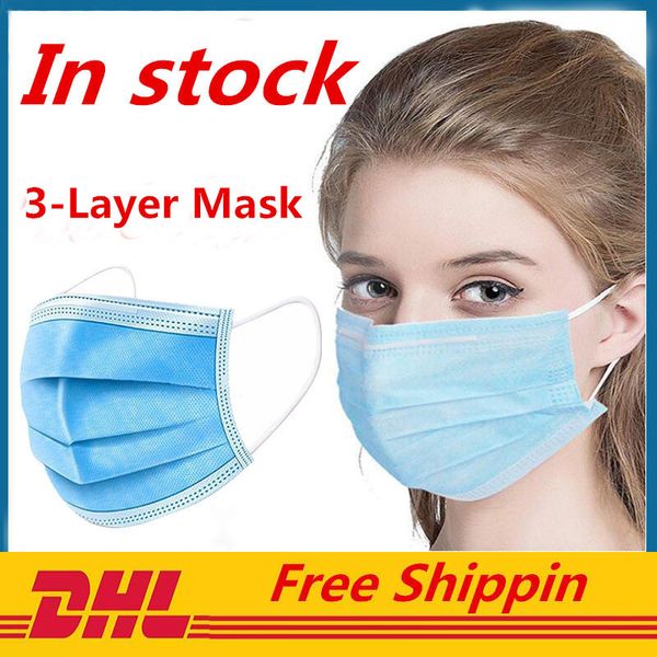 

3-layer mask 3ply disposable face thick masks with earloops for salon, home use comfortable in stock
