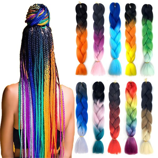 

100g 24 inch single ombre color green pink synthetic hair extension jumbo braiding kanekalon hair bulks8575246, Black