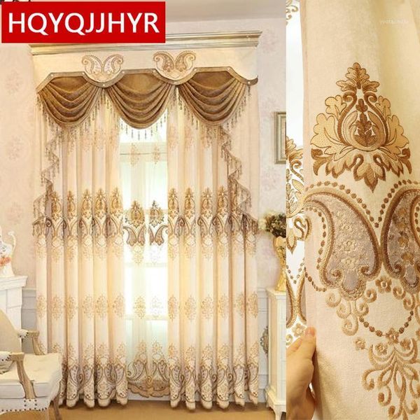 

curtain & drapes beige green purple european luxury embroidered blackout curtains for living room upgraded chenille custom bedroom1