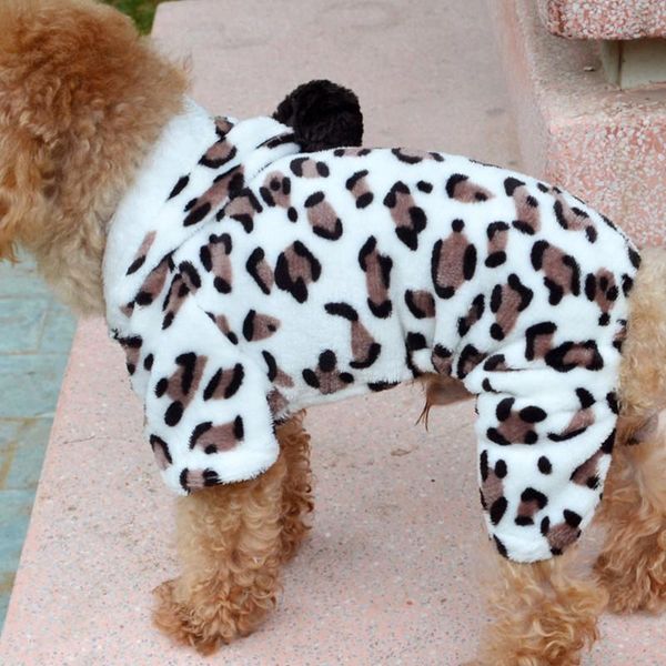 

soft pet dog puppy cat clothes fleece leopard print costume coat jumpsuit hoodie