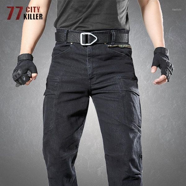 

tactical elasticity jeans men casual breathable wear-resistant trousers male combat multi-pocket cargo pants1, Blue