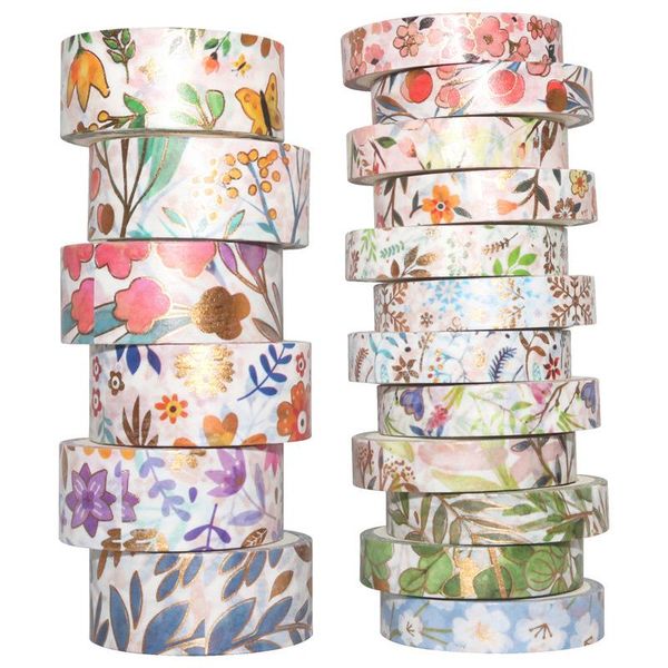 

5Pieces/Lot 18Rolls/Set Flower Gold Foil Washi Tape Set Paper Festival DIY Scrapbooking Adhesive Masking Tape Decorative Sticky Washi T 2016