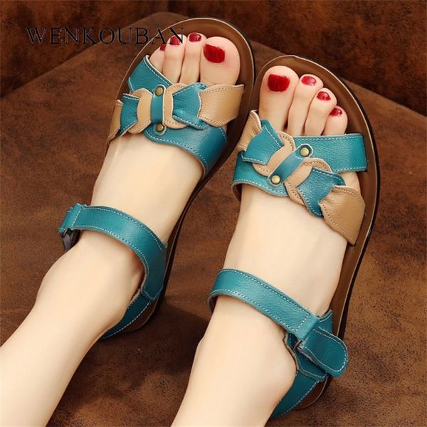 

casual genuine leather sandals women wedge sandals platform summer shoes ladies sandalias beach shoes chaussures femme size 43 y200107, Black