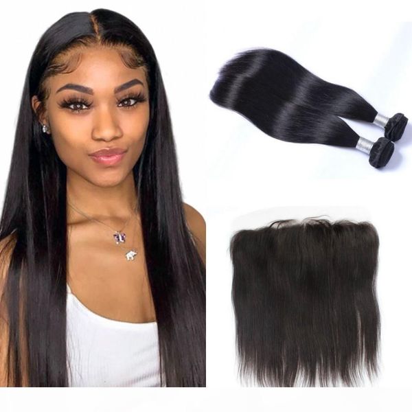 

brazilian straight hair 13x4 lace frontal with bundles 8-26 inch unprocessed human hair bundles with frontal color 1b, Black;brown