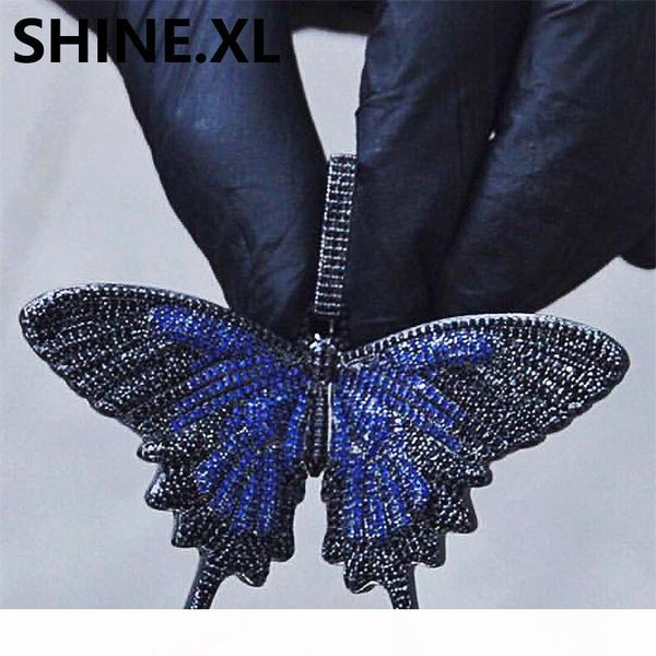 

iced out animal big butterfly pendant necklace silver blue plated mens hip hop bling jewelry gift wholesale