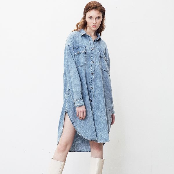 

2021 new spring and summer solid all-match casual fashion loosened fine lapel denim long-sleeve single-breasted shirt coat spu0, White