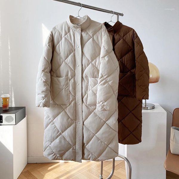 

2020 winter new diamond parka jacket women's mid-length over the knee korean style padded bread jacket1, Black