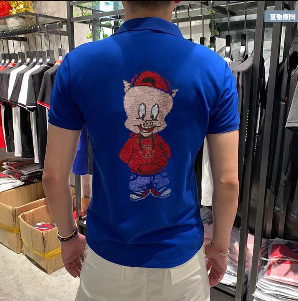 

2021 polo new short sleeve tee shirt breathable drill men rhinestones plus size 4xl hy4f, White;black