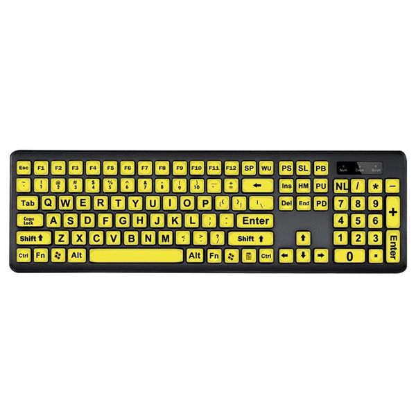 

Computer Keyboard Wired Yellow Keys Black Letter Large Elderly USB PC Computer Game Gaming Keyboard for People with Low Vision