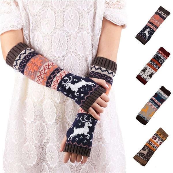 

factoryn45flong mujer reindeer winter warm patchwork fingerless gloves gofuly