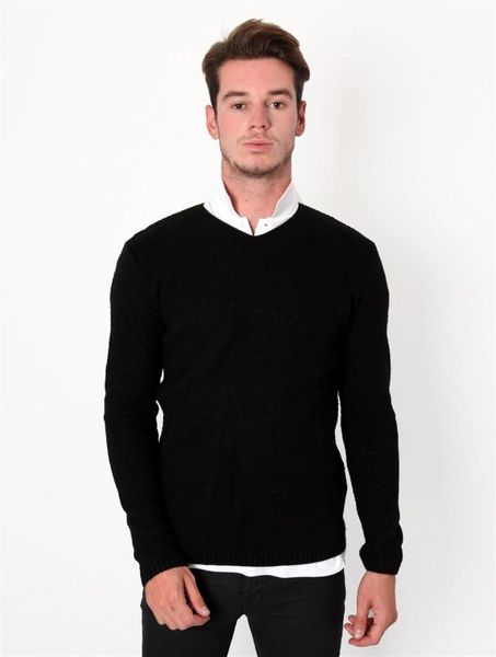 

v-neck black men 's sweater, White;black