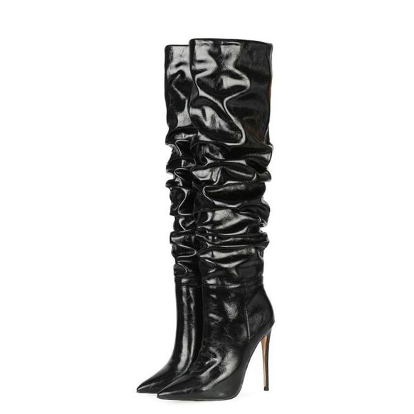 

deat 2020 new autumn and winter fashion casual pointed toe silid color artificial short plush microfiber long boots women sg442, Black