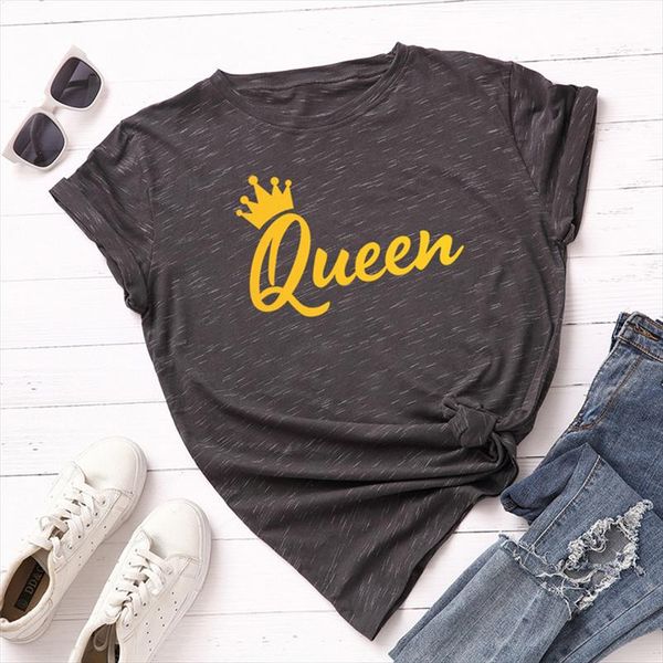 

plus size s 5xl new queen crown print t shirt women shirts 100%cotton o neck short sleeve tees summer t shirt pink, White