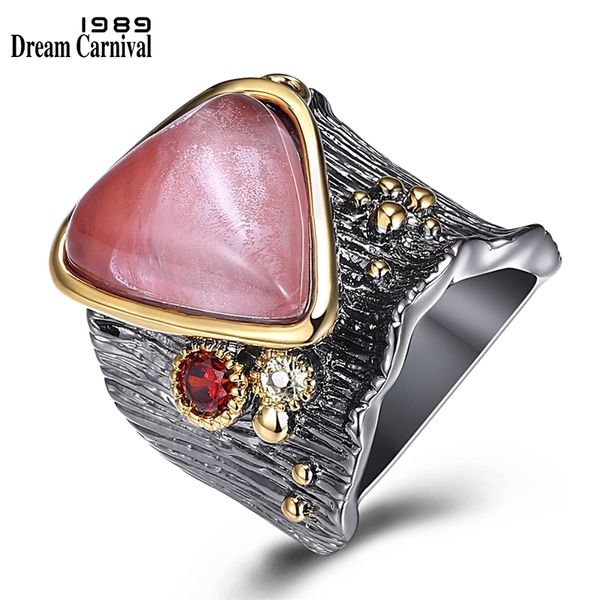 

dreamcarnival 1989 recommend new gothic big rings for women water melon color stone triangle shape fashion wholesale wa11608 201218, Silver