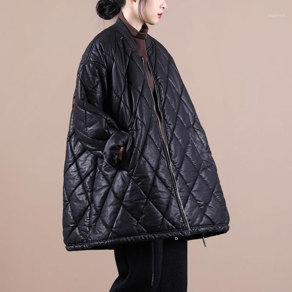 

female new winter korean style plus size jacket literary and art long thicking drawstring loose pu-leather coat1, Black