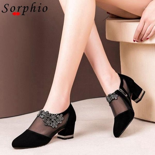 

sorphio office lady elegant party comfy women shoes spring new design pumps women flock round head zipper floral flcok pumps1, Black