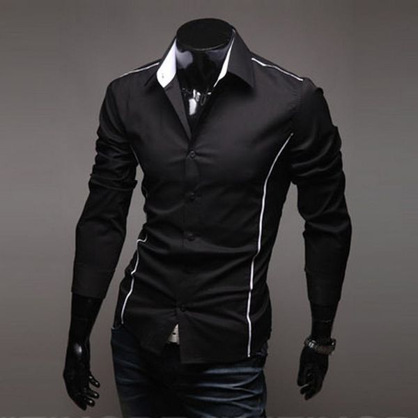 

2020 men's luxury stylish casual designer ee piping long sleeve shirt muscle fit shirts 3 color 5902, White;black