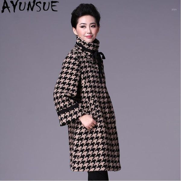 

ayunsue plaid long woolen coat female plus size 5xl autumn winter woman coats 2018 clothes windbreaker casacas para mujer kj3391, Black