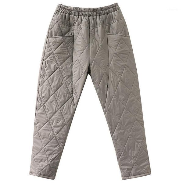 

women winter down pants solid warm harem pants casual mom plaid trousers female plus size elastic high waist sweatpants p96101, Black;white
