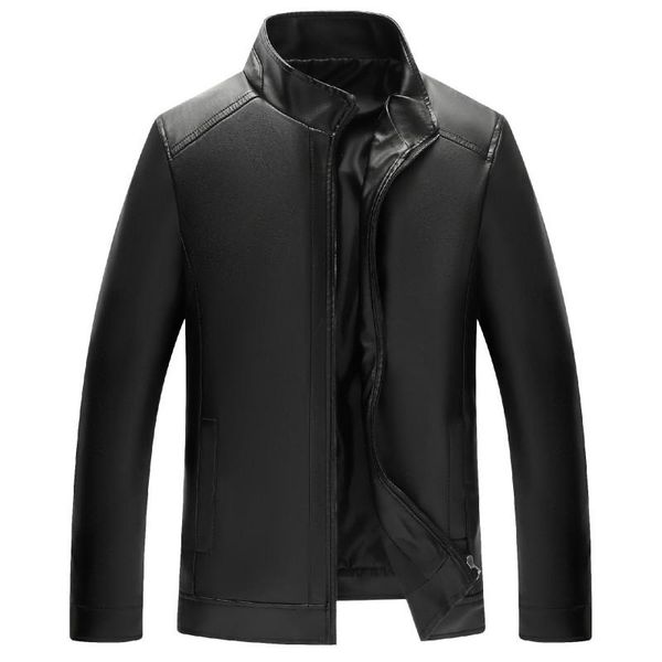 

men's fur & faux 2021 spring and autumn casual leather business pu motorcycle jacket stand collar zipper, Black